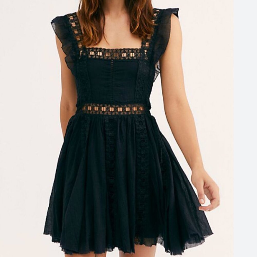 Free People FP One Verona Lace Trim Black Mini Dress Size XS